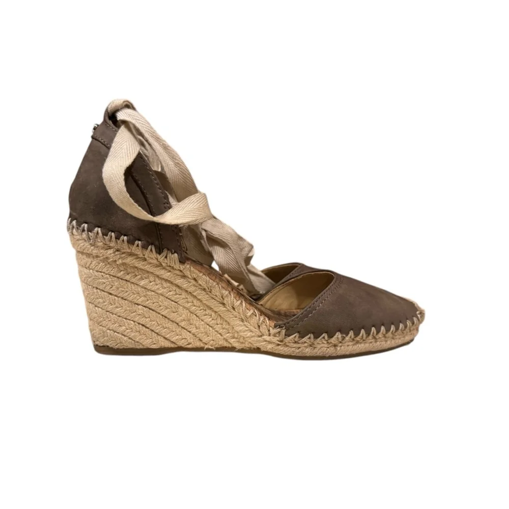 Sam Edelman Women’s Patsy Suede Taupe Wedge Lace Ankle Espadrilles Sz 7M​​​ - Picture 2 of 9